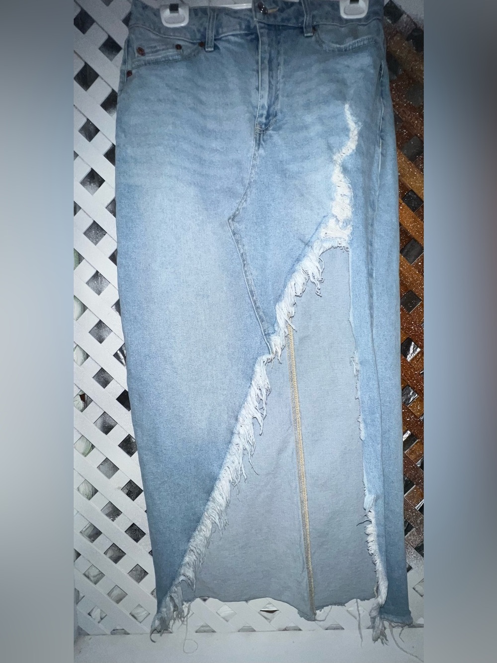 Forever 21 Light Blue Asymmetrical Distressed Denim maxi Skirt size large